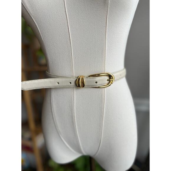 Vintage 80s White and Gold Thin Leather Belt Size XL - Picture 2 of 8
